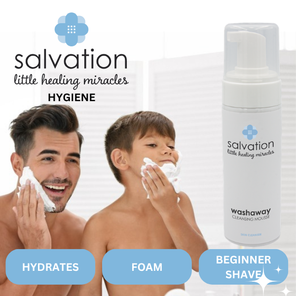 WashAway 150 ml cleansing mousse used by father and son