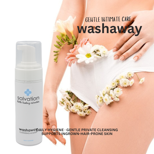 WashAway gentle intimate care, daily hygiene and ingrown-hair-prone skin support